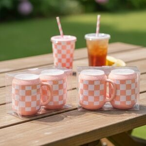 Pink Checkered Drinking Cups 2 in a Pack